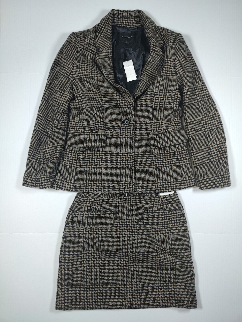 NWT Banana Republic 2PC Brown Wool Blend Plaid Jacket (4) Skirt (0) Retail 290$